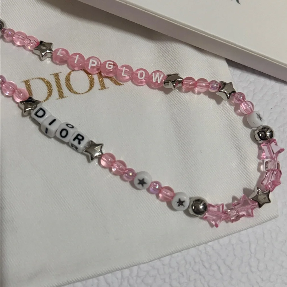 Dior Pink and Silver Beaded phone charm